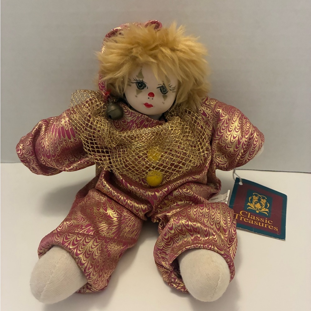Classic Treasures Vintage Porcelain Face Clown 8” Doll Zandra with Tag and Bell